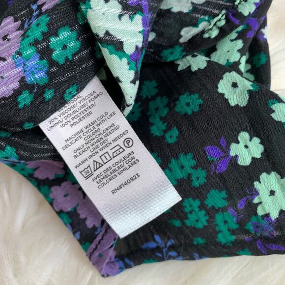 Loft Ann Taylor Floral Shirred Yoke Top Black Green size Small office work - Picture 12 of 16